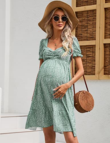 Funjuly Maternity Dress Womens Casual Sweetheart Neck Ruffle A Line Dress Foral Printed Flowy Mini Short Dresses Greenfloral Xl #TOP6