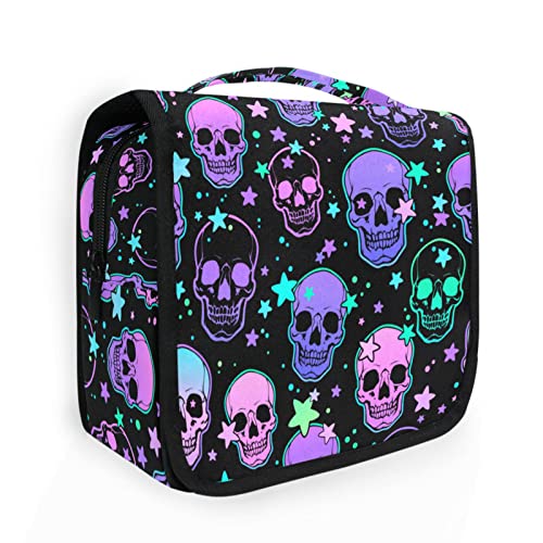 Hanging Toiletry Bag Stars Purple Skulls Travel Makeup bag for Toiletries Portable Travel Toiletry Organizer Cosmetic Bags with Hanging Hook