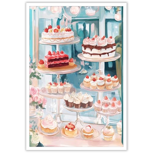 LRCYBMN Trendy Cake Bakery Cafe Art Print Poster Funky Blue ...