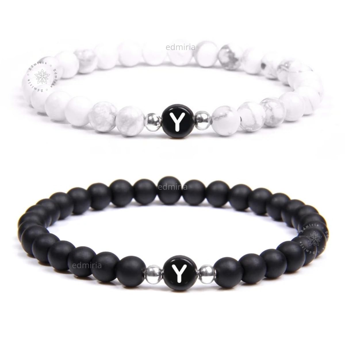 EDMIRIA Set of 2 Initial Letter Name Bracelets for Men & Woman | Howlite With MatteAgate 6mm beads with Relationship jewelry Couples Yoga Stress Relief Valentine gift Bracelet (B0CSPLQGJL) Amazon Price History, Amazon Price Tracker