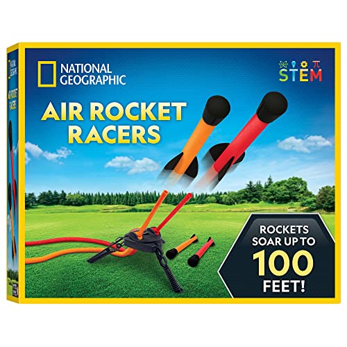 National Geographic Air Rocket Toy Jump & Launch Dueling Air Rockets up to 100Ft. Includes Launcher 4 Foam-Tipped Rockets Outdoors Kids Toys Kids Science Kit Rocket Launcher (Amazon Exclusive)