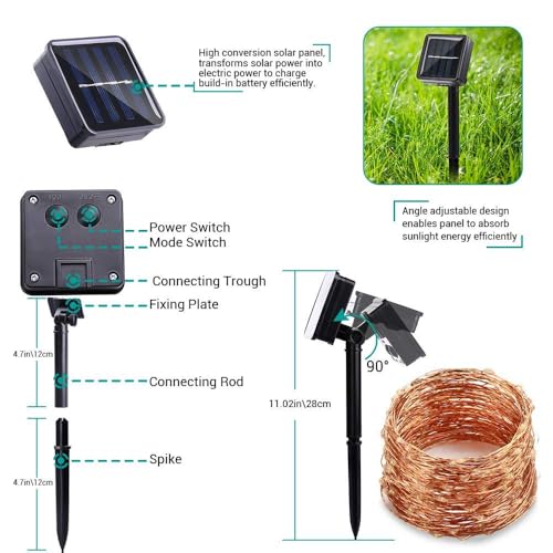 Geemoo 2 Pezzi Luci Esterno Solare 15M 150 LED, Catena Luminosa di Filo di Rame, Luci Stringa Energia Solare, 8 Modalità, Luci Natale Decorative per Giardino Natalizie Albero (Colorate)