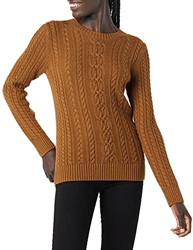Image of Amazon Essentials Women's Regular Fit Soft Cotton Cable Knit Ribbed Crewneck Sweater (Available in Plus Size)
