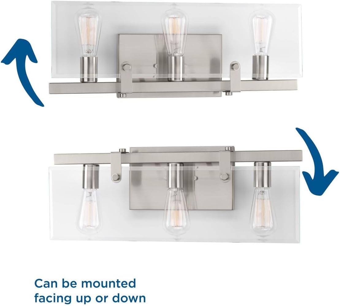 Progress Lighting Glayse Collection 3-Light Clear Glass Luxe Bath Vanity Light Brushed Nickel