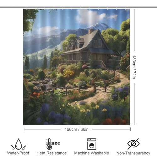 Rideau de douche lavable et imperméable en polyester 168x183cm style gîte de montagne