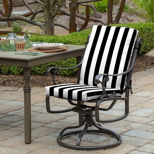 Image of Arden Outdoor Midback Chair Cushion, 18 x 16.5, Rain-Proof, Fade Resistant Black Cabana Stripe