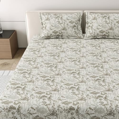 Image of Mafatlal 186 Tc Corsica Pure Cotton Bedsheet for King Size Bed | 274 X 274 Cm | Heat-Relief Summer Bedding Fabric for Relaxing Sleep | 2 Pillow Covers | Off White