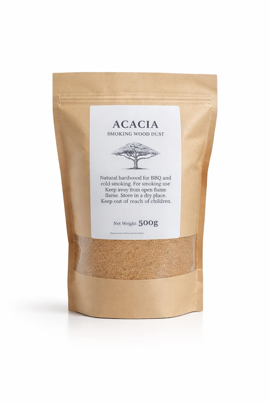 Acacia Smoking Wood Dust 300g/500g – Fine Hardwood for Cold Smoking & BBQ – Clean Long-Lasting Burn (500g/2 Liter bag)