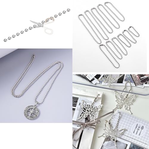 Image of Ceiling Fan Pull Chain Extender,Each Chain Length 158-inch(4 Meter) with 12 Connectors,Standard 3 mm Diameter Beaded Ball, Fit for Pull String Light Fixture,Silvery