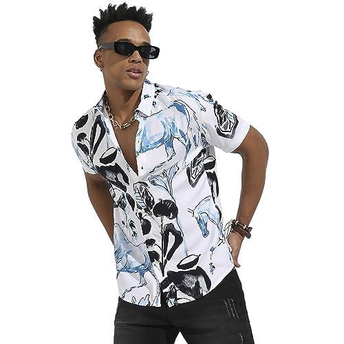 Image of Campus Sutra Men's Regular Fit Shirt (CBSSM23 CSMSSRT5732 Black:Blue