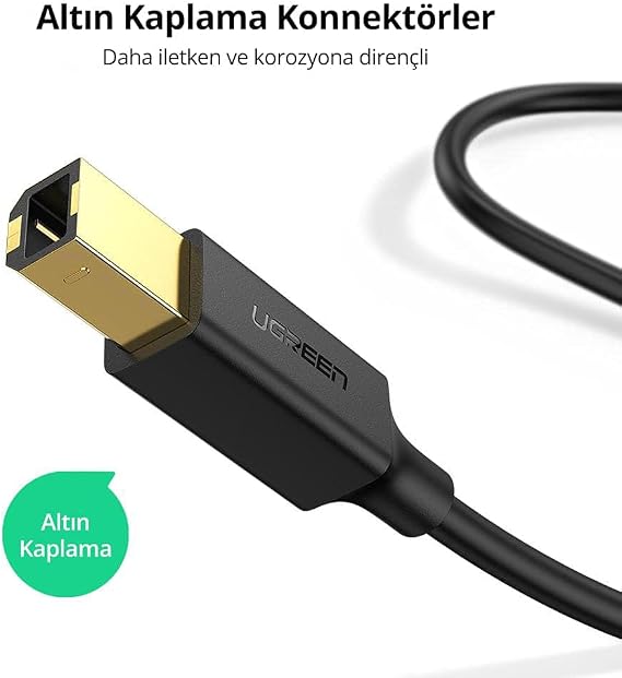 Ugreen USB den USB-B ye Yazıcı Tarayıcı Kablosu, 1 Metre