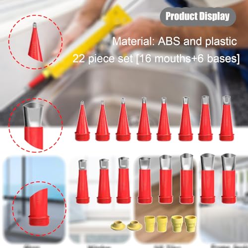 Ein Satz Einteiliger Edelstahldüsen,16 Edelstahl düse Silikon+6 Von Verbindungsbasen,Edelstahl düsen Silikonspritze Aufsätze,für Dichtungsfinisher Set,Abdichten Silikondüsen,Edelstahl Dichtungsduse