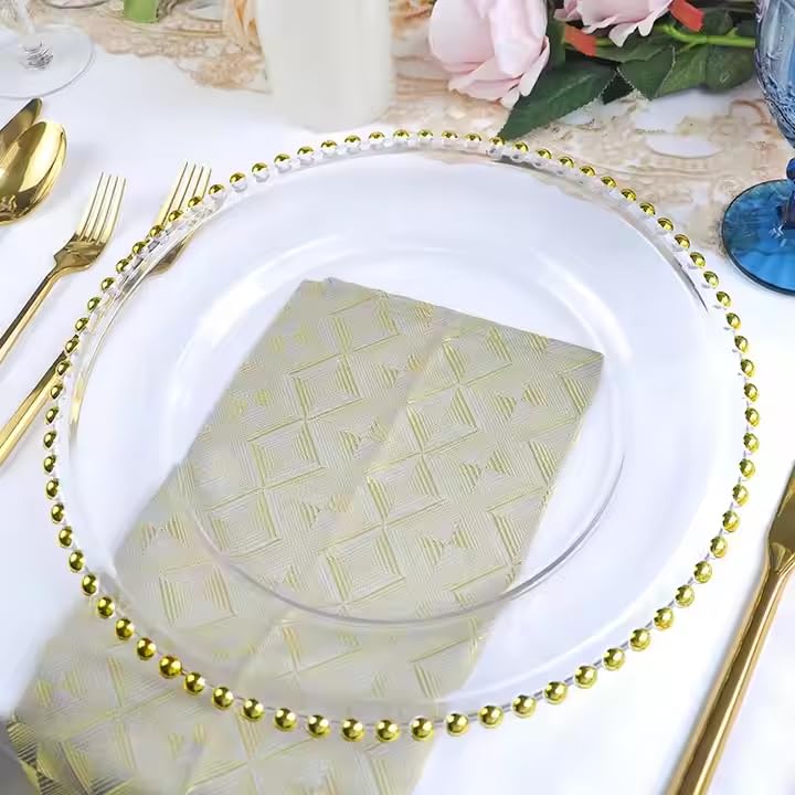 50 Platos Cargadores Acrílicos Redondos con Borde Dorado miniatura 1