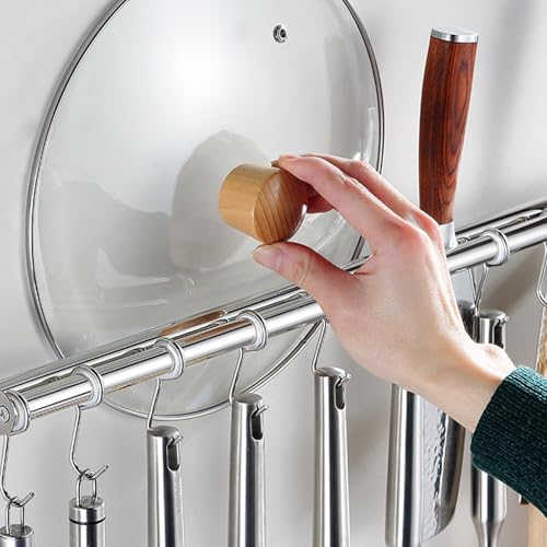 Portautensili da cucina in acciaio inox, con design a doppia guida, ganci mobili per risparmiare spazio, ideale per utensili da cucina