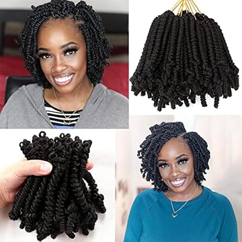 Spring Twist Hair Crochet Braids Passion Twist Crochet Hair Extensions Passion Twist Hair Crochet Hair Curly End Kids Crochet Hair for Black Women (6 Inch (Pack of 8), 1B) Cover