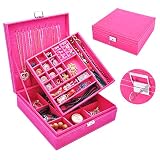 dragonaur Drachenaurier Retro Zwei Schichten Lint Holz Schmuckschatulle Organizer Halskette Ohrringe Display Lagerung Vitrine mit Schloss Blau