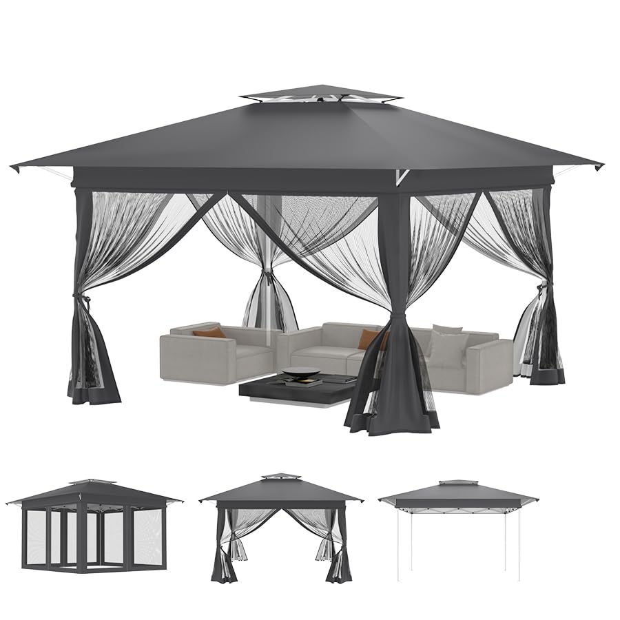 Gartenpavillon Pop Up Pavillon 4x4m, Wasserdicht UV-Schutz Stabil...