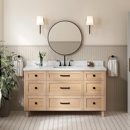 ARIEL Monroe 60-inch Bathroom Vanity with Sink,Solid Wood, 1.5-inch Italian