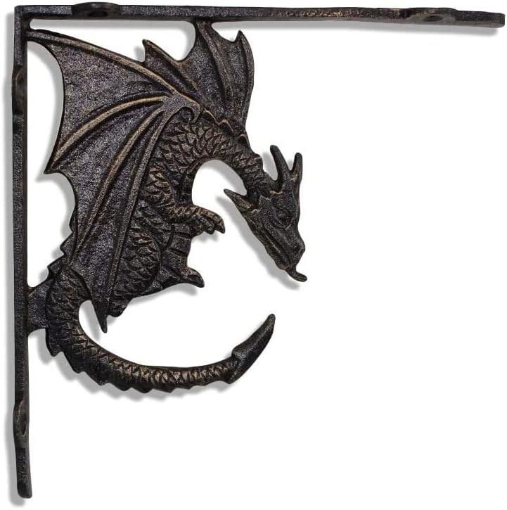 Rustic Cast Iron L Shelf Brackets Holder Heavy Duty, Dragon Gothic Corbels Decorative, Closet Pegboard Wall Corner Brackets Mounted for Shelves (Anti Gold-1)