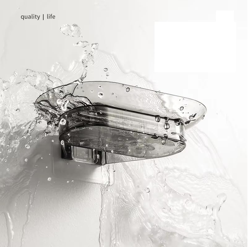 Image of Kroywen Light Luxury Wall Mounted Storage Transparent Soap Box for Bathroom and Household Use, No Punching, Drainage, Thick Soap Box (Black Havy Soap Dish)