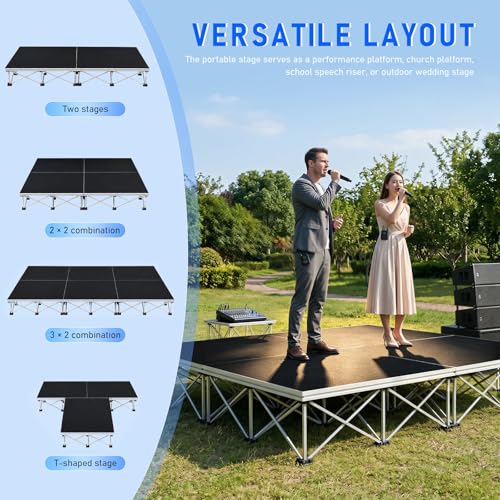Image of 4x4ft Heavy Duty Portable Stage Platform, 1540 lbs /sqft Capacity Modular Event Stage | with 16.9 inch Centipede Riser, Non-Slip Aluminum Surface, Tool-Free Assembly for DJ Concerts Weddings School Events
