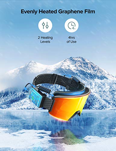 Ski Snowboard Goggles with Heated Graphene Anti-Fog Lens Charged Snow Sport Goggles Far Infrared Over-Glasses Double Lenses Helmet for Men, Women & Youth, Skiing Compatible UV Full Protection for Eyes