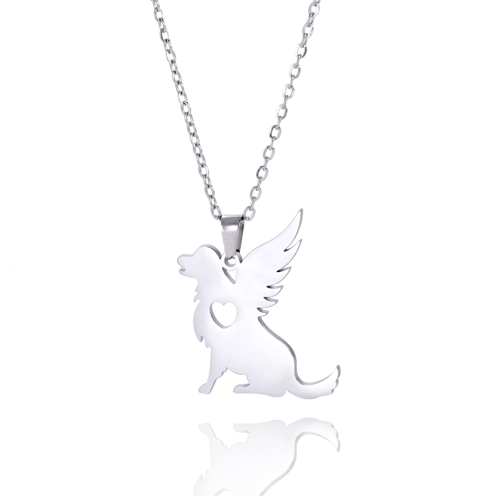 TEAMER in acciaio inox Angelo Cane Collana Carino Ala Cuore Cane Ciondolo Animale domestico Cane Amante Memorial Gioielli per le donne uomini