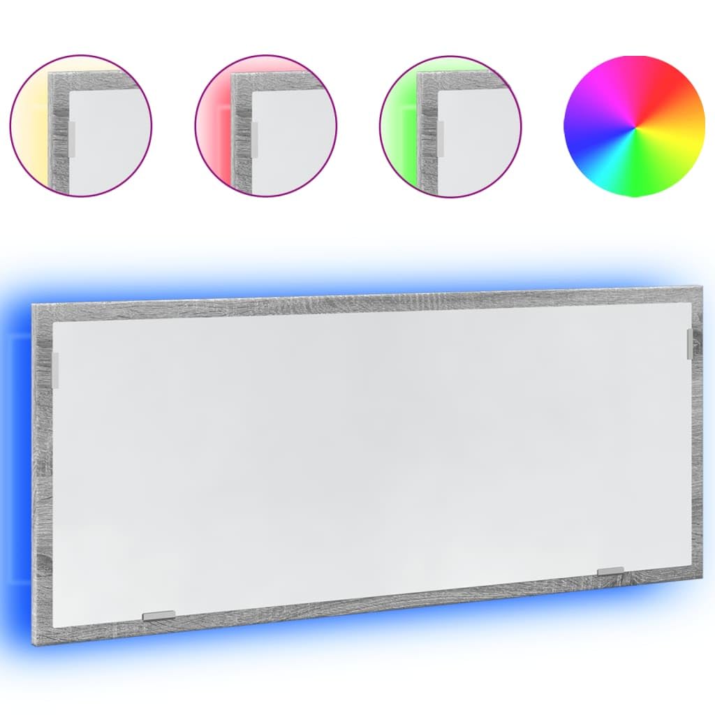 LED-Badspiegel Grau Sonoma 100 x 8,5 x 37 cm aus Holzwerkstoff mit Wandmontage Modernes Design für Badezimmer Gäste WC & Wellnessbereich