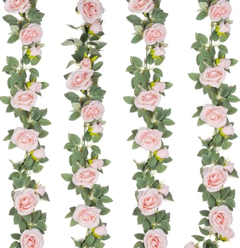 Image of VRB Dec 1 Pcs Flower Vine Garlands Hanging Artificial Flowers for Decoration Roses Garland (6 ft Long) Flowers Silk Roses for Wedding Decorations Diwali /Ganpati /Christmas. (Light Pink),10 cm