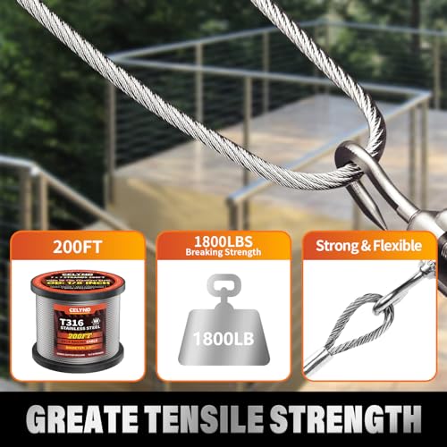 CELYND Stainless Steel Cable for Railing - 200FT 1/8" T316 Wire Rope Cable for Deck Railings System Kit with Cutter by CELYND - Used condition - Image 4