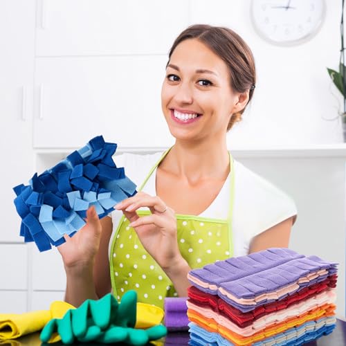 Image of Zubebe 12 Pcs Reusable Duster Refills Fleece,Colorful | Soft Polyester Fiber Flat Duster Refill Multi Surface Washable Cleaning Pad Tools for Home, Blinds, Car, Pet, Furniture, Fans