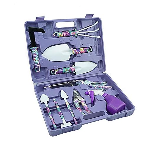 PiscatorZone Garden Tools Set, 10 Pieces Gardening Tools with Purple Floral Print, Garden Hand Tools with Carrying Case Gardening Gifts for Women