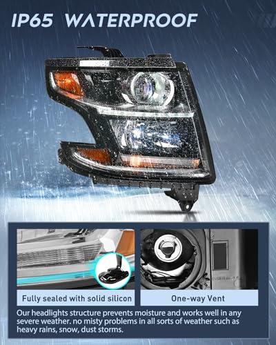 Image of Nilight Headlight Assembly Compatible with 2015 2016 2017 2018 2019 2020 Chevy Tahoe Suburban Black Housing Amber Reflector Clear Lens Replacement Headlamp Driver and Passenger Side | For Tahoe /Suburban 2015 2016 2017 2018 2019 2020 Black Housing Amber Reflector Headlights Replacement Driver & Passenger Side