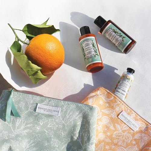 Image of Panier des Sens Orange Blossom Travel Pouch Gift Set, 3.3 + 3.3 + 1 fl oz | Travel Pouch Gift Set | Shower Gel, Body Lotion & Hand Cream | Vegan Formula | 97% Natural Ingredients | Made In France