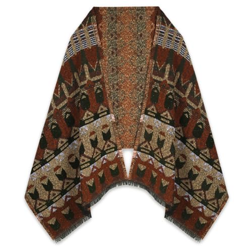EXTREE Scarfs for Women Pashmina Silky Shawl Wrap for Evening Dressing Blanket Open Front Poncho Cape Agk-brown-arrows