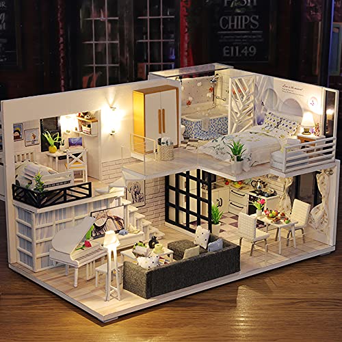 Fsolis DIY Puppenhaus-Miniatur-Kit mit Möbeln, 3D-Holz-Miniaturhaus mit Staubschutz und Musikbewegung, Miniatur… – Bild 7