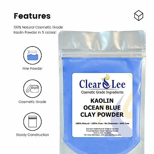 Clearlee Kaolin Clay Cosmetic Grade Powder Sample 5 Pack (White, Rose, Ocean Blue, Mint Green, Lavender) - 100% Pure Natural Powder - Great For Skin Detox, Rejuvenation - Diy Clay Face Mask #TOP1