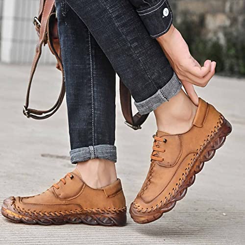 MSYINGL Men’s Leather Casual Slip On Loafers,Handmade Stitching Lace Up Walking Shoes Driving Shoes2