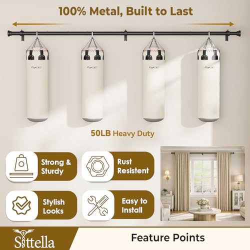 Image of SITTELLA 82 -299 cm Adjustable Curtain Rod for Bathroom | Shower Curtain Rod | No Drill Tension Curtain Rod | Stainless Steel Expandable | Easy Assembly | Rust Proof Heavy Duty | Black