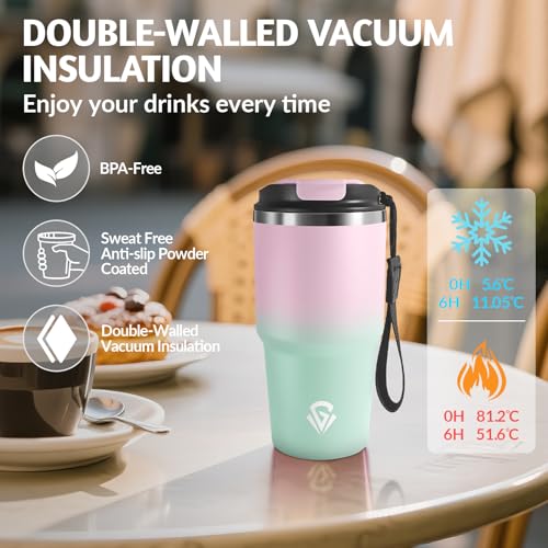 HoneyHolly Thermobecher 600 ml, Wiederverwendbar, Edelstahl Kaffeebecher-to-go Thermo, Auslaufsicher, Doppelwandiger Trinkbecher, Isolierbecher, Travel Mug für Heißen Kaffee, Tee und Kalte Getränke 3