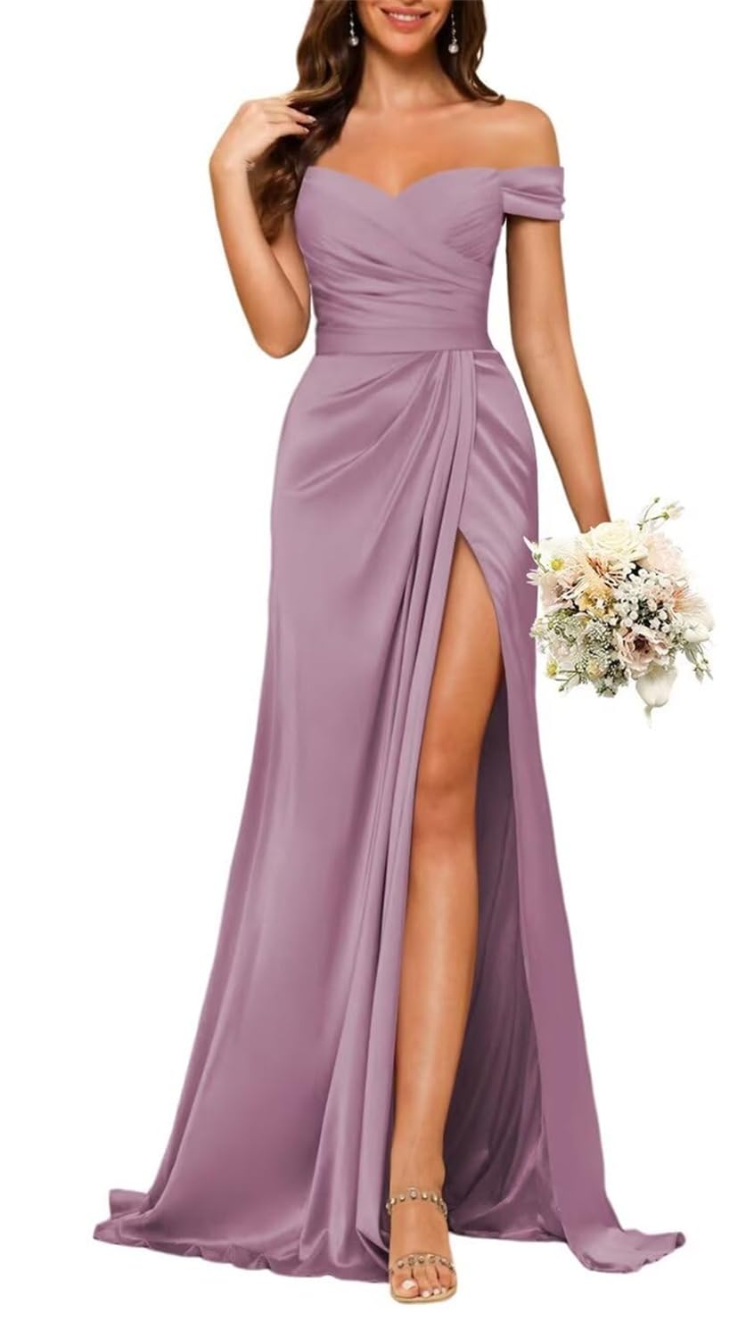 Hppee Women's Wisteria Bridesmaid Dresses For Plus Size Long Maid Of Honor Satin Mermaid Formal Evening Dress With Slit Uk24