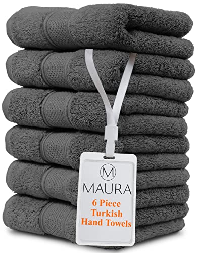 Maura Turkish Hand Towel Set 6 Pack For Bathroom - Soft, Thick, Plush & Super Absorbent Luxury Hotel & Spa Quality Oversized Cotton Hand Towels - Enhance Your Bathroom - Space Gray #TOP14