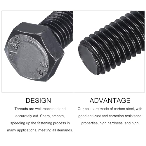 Image of METALLIXITY Hex Bolts (M12-1.75x40mm) 5Pcs, 8.8 Grade Carbon Steel Fully Threaded Black Oxide, Coarse Thread UNC Hex Head Screw Bolt - for Furniture Repair