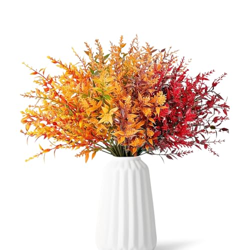 12 Piezas Flores Artificiales de Otoño, Decoración de Rama, Flores Artificiales de Eucalipto, Ramos de Flores Artificiales Hojas Plantas Artificiales Decorativas para Otoño, Hogar, Jardín, Porche