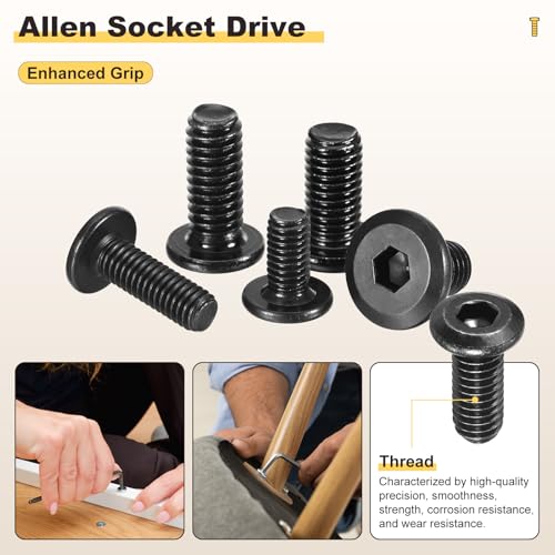 Image of METALLIXITY Flat Head Hex Socket Cap Screws Bolts(M8-1.25x35) 10Pcs, 304 Stainless Steel Hex Socket Furniture Bolts Screws - for Furniture Woodworking Project, Black
