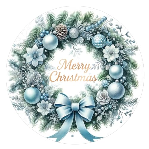 G2PLUS Merry Christmas Stickers - 120Pcs Blue Christmas Wreath Stickers 2 Round Xams Lables for Envelope Seals Gift Bags Gift Boxes Holiday Party Favors