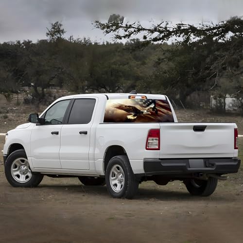 Image of Rear Window Decals for Trucks - 65x22 in Back Window American Flag Decals Fit Most Pickup Trucks SUV, Vinyl Back Window Decal Truck Rear Window Graphics for Personalized