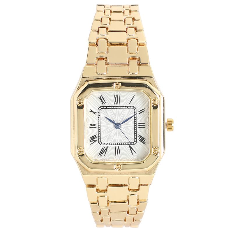 Image of Haute Sauce Women's The Torque Roman Square Watch | California Gold Stainless Steel Strap | Ivory White Dial | One-Size | Foldover Closure | Quartz | Analogue | Wrist Belt Watch for Female and Girls