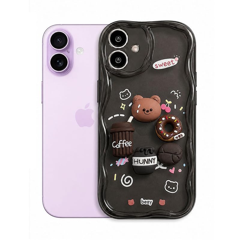 Image of ZR023 Compatible for iPhone 17 Cute Teddy Bear Design Back Cover | Soft Silicone Shockproof Protective Case | Slim Fit Stylish Camera Protection Phone Cover - Transparent Black