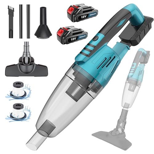Aspiradora de mano inalámbrica para Makita, 10000 Pa 3 en 1, multifuncional, inalámbrica, para pelo de animales, suelos de madera, azulejos, alfombras y interiores de coche, 2 pilas de 3000 mAh